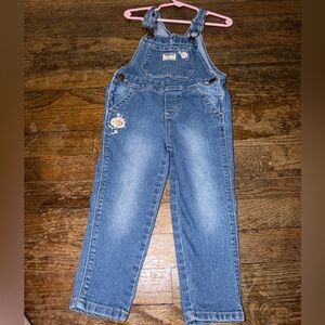 OshKosh B'gosh Jean Overalls 2T Toddler Girl Floral Embroidery Denim
